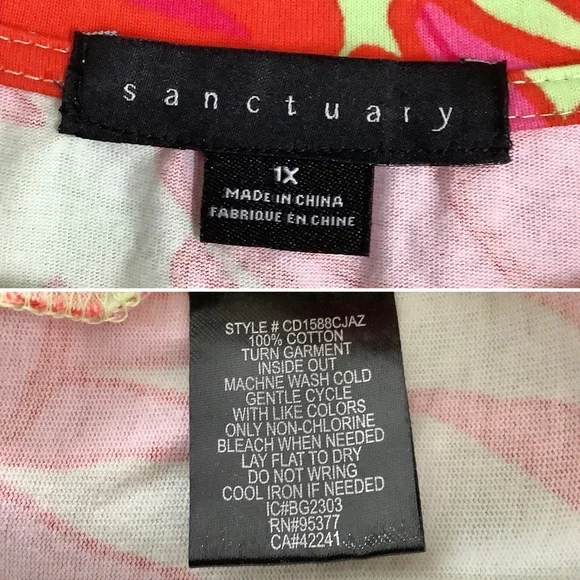 SANCTUARY Tropical Palm Print T-Shirt Dress 1X Pink Chartreuse Resort Vacation - Picture 6 of 9